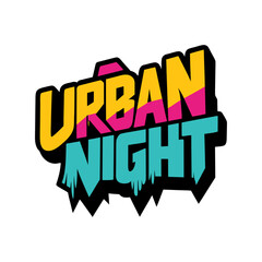 Urban night text graphic with vibrant colors isolated on transparent background