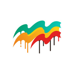 Colorful wavy paint drips abstract design isolated on transparent background