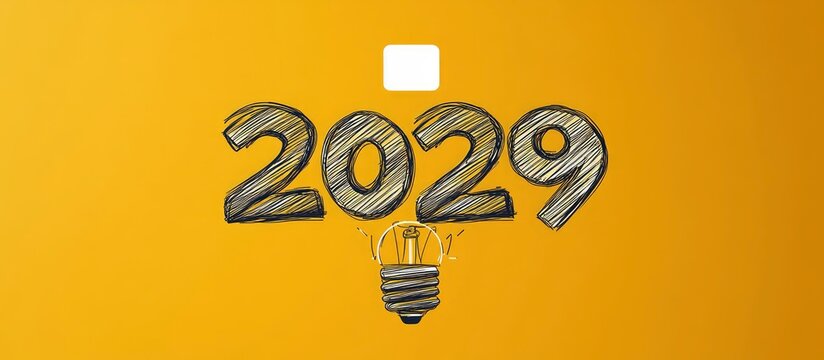Creative 2029 New Year Illustration with Lightbulb Idea on Yellow Background
