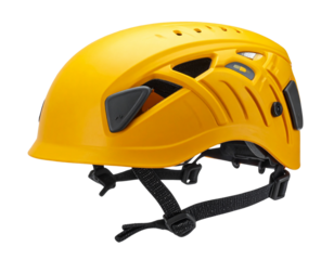 Modern outdoor climbing helmet with sleek yellow design isolated on transparent background PNG