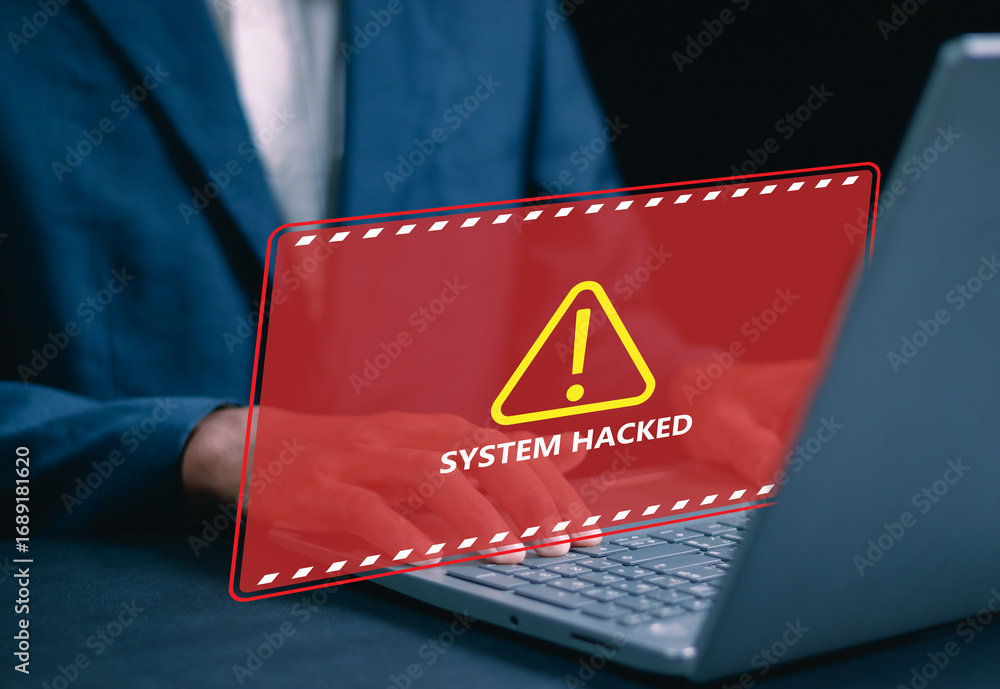 Poster system warning or alert, technology scam concept. user showing warning of access to software, virus,