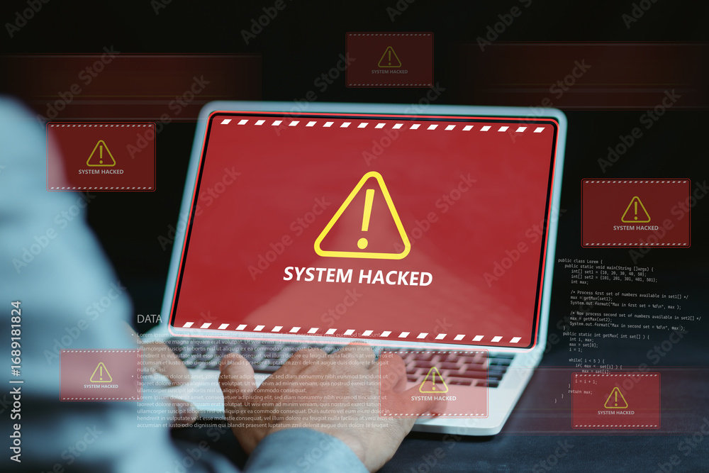 Poster system warning or alert, technology scam concept. user showing warning of access to software, virus,
