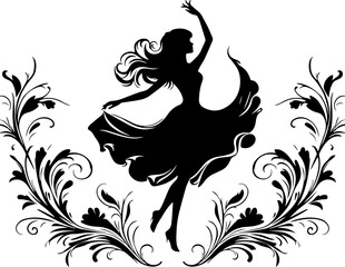 Dancing Woman Silhouette with Abstract Floral