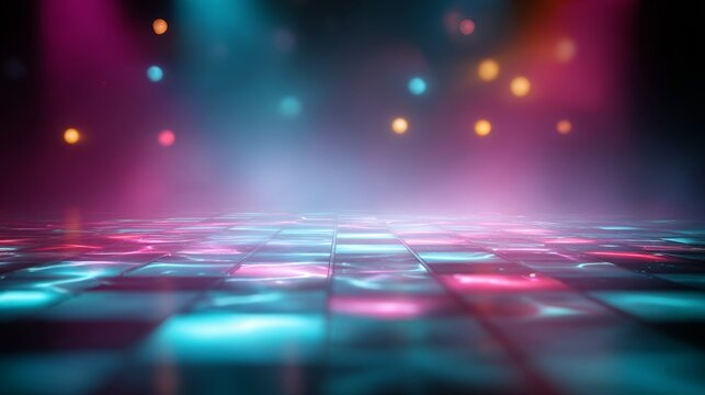 Neon dance floor with abstract light trails and vibrant colors, capturing the energy of nightlife. - Powered by Adobe
