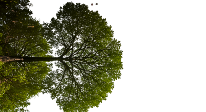 A serene tree reflected in still water mirroring nature s beauty and tranquility against a contrasting dark background