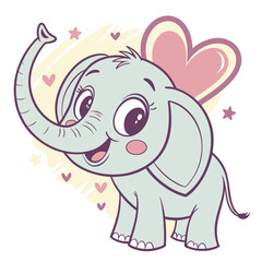Cute cartoon baby elephant with a big heart and stars perfect for children s designs