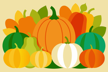 Colorful autumn harvest of pumpkins and gourds illustration