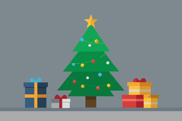 Festive christmas tree surrounded by colorful gifts