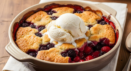 Delicious Berry Cobbler with Vanilla Ice Cream