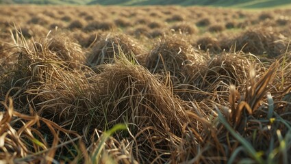 Naklejka premium Dried grass or wheat stalks in a field, showing natural landscape and agricultural environment.