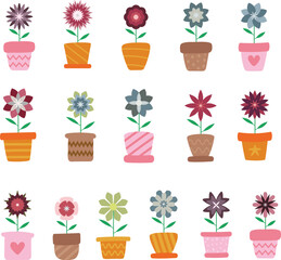 Set of Flower in Pot for Decoration