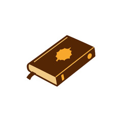 Vector art of a closed brown book with a golden emblem on the cover, isolated on a transparent background