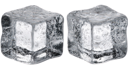 Two Transparent Ice Cubes on Transparent Background