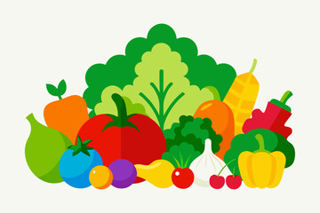 Colorful assortment of fresh vegetables and fruits illustration