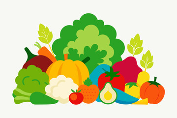 Colorful flat design assortment of fresh vegetables and fruits