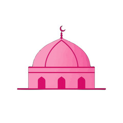 Vector art of pink mosque dome with crescent moon on top