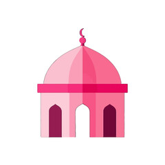 Vector art of pink islamic mosque with dome and crescent moon