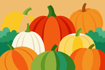 A colorful assortment of pumpkins and gourds in a field