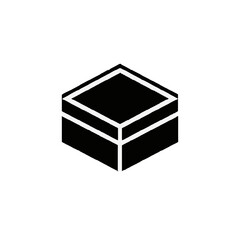 Vector art of a simple black isometric cube icon with a white outline, isolated on a transparent background