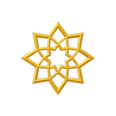 Vector art of golden geometric star pattern, intricate islamic design element, symmetrical, decorative, ornamental, abstract, 3d rendering