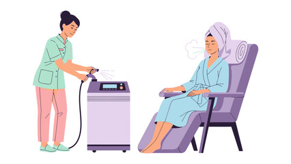 Healthcare professional operates advanced medical equipment for patient undergoing therapeutic treatment in a clinic setting