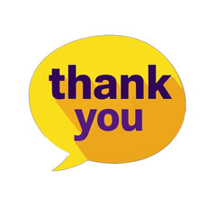 Vector art of yellow speech bubble with the words thank you in purple text