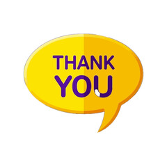 Vector art of yellow speech bubble with thank you text in purple