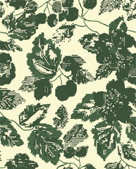 Simple abstract contemporary seamless pattern. Hand-drawn flower and leaf shape textures. Repeatable vibrant boho prints. Vector illustration