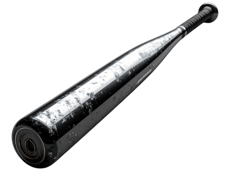  Professional aluminum softball bat with black handle fully visible isolated on transparent background PNG