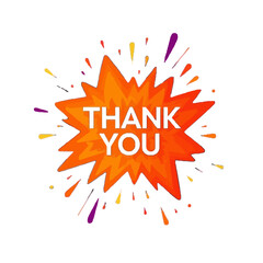 Vector art of explosive orange and yellow thank you text with colorful splatters