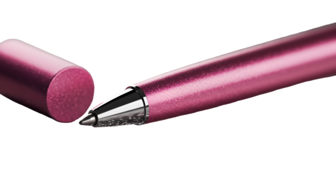 A luxurious pink pen awaiting inspiration on a sleek desk ready to jot down dreams and ideas with a dark backdrop and