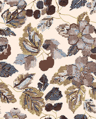 Simple abstract contemporary seamless pattern. Hand-drawn flower and leaf shape textures. Repeatable vibrant boho prints. Vector illustration
