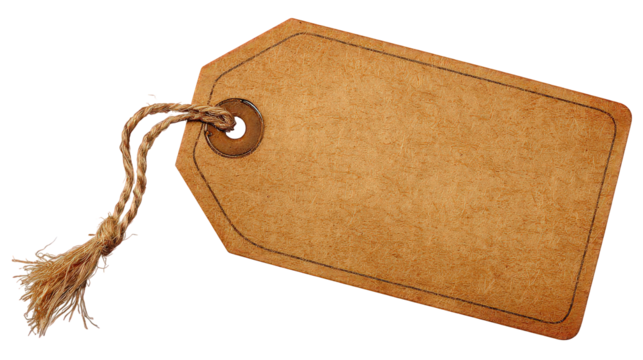 Vintage Brown Tag with Rope on Transparent Background