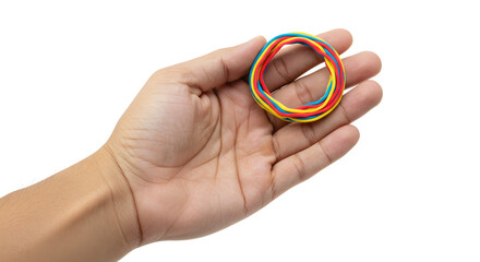 Elastic Rubber Band in Hand Isolated on White Background