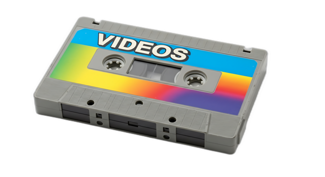 Vintage video cassette isolated on transparent background, top view