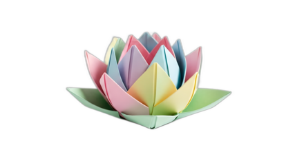 Pastel origami lotus flower isolated on transparent background for decoration
