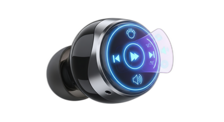 Wireless bluetooth earbud isolated on transparent background for music listening