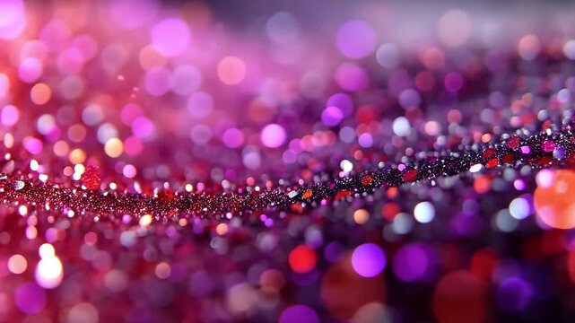 Vibrant bokeh background showcases blend of purple, pink, and red hues, creating dreamy festive atmosphere with sparkling lights that evoke celebration and joy, enhancing enchanting allure