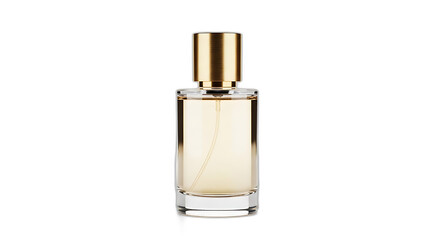 Elegant glass perfume bottle with golden cap isolated on transparent background