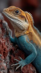 Colorful lizard perched on rocky surface in natural habitat during daylight hours