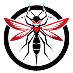 Red and Black Insect Logo with Circle Frame