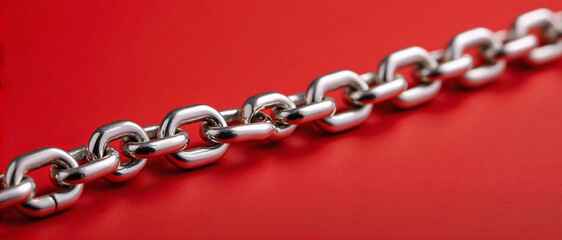 Fototapeta premium Close-up of a silver chain on red background