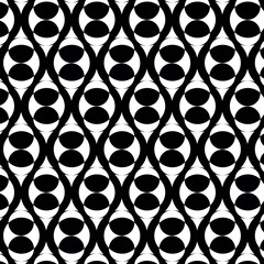 Abstract black and white repeating geometric pattern, elegant oval and curve design.