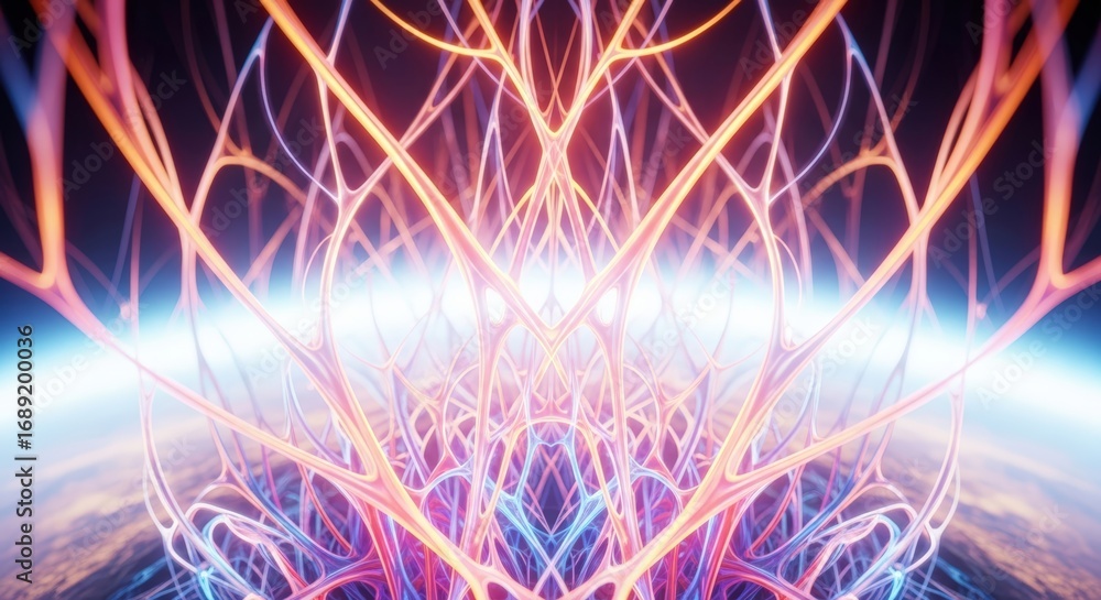 Poster intricate glowing network structure. abstract digital connection with vibrant neon lines. modern tec