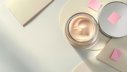 Cream jar on a geometric backdrop. Soft beige and cream tones