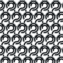 Repeating pattern featuring a geometric design of black and white curved shapes.