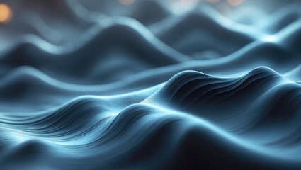 Fototapeta premium Wavy blue abstract surfaces with smooth flowing lines and lighting effects. Modern digital design. Artistic fluid shapes. Background for technology or science themes.
