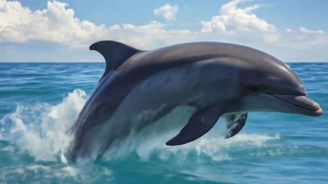 A dolphin jumping gracefully from the ocean.