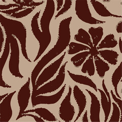 The modern blue of floral textile tropical bicolor grey and blue flower and leaves miniprint flowers geometric textile for clothes. A Seamless hand drawing pattern.