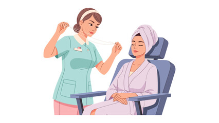 Skilled aesthetician carefully tweezing eyebrows of a relaxed client in a spa setting